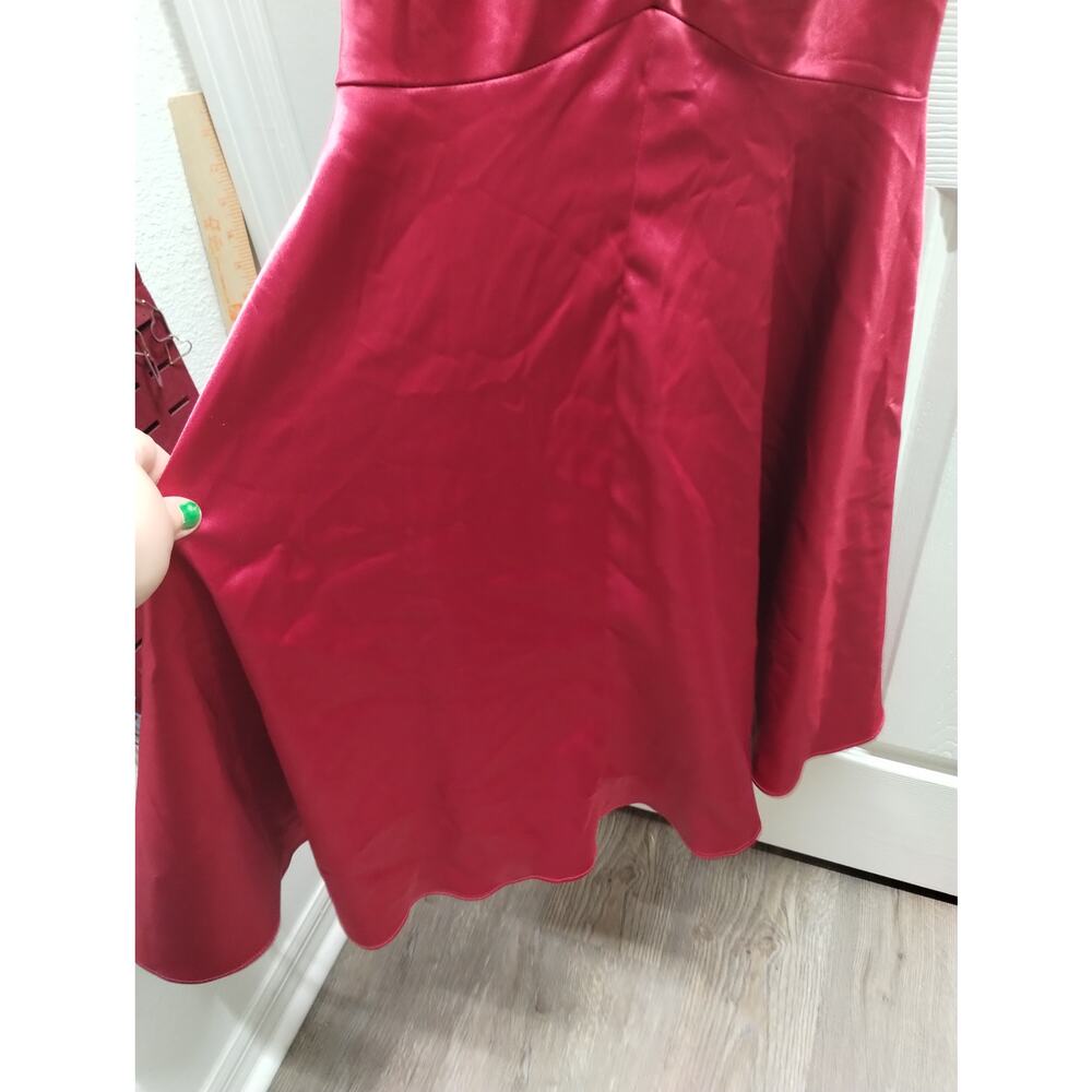 Camille La Vie Size 2 Red Ruched Satin Sweetheart Mermaid Dress Prom Gown - Picture 6 of 8